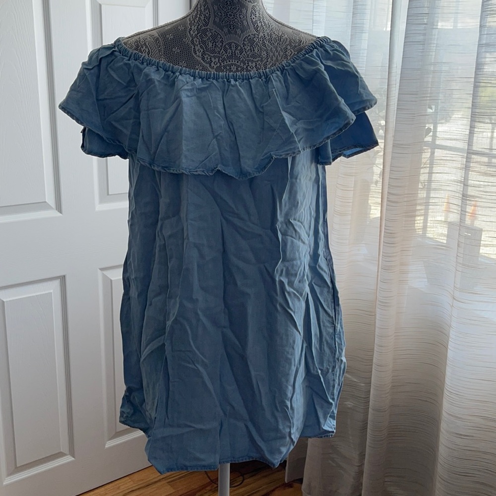 Strapless denim mini dress